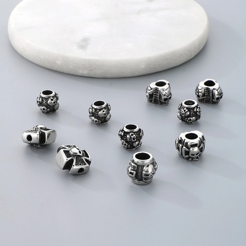 Skull Beads Cross Charms Stainless Steel Retro Gothic Punk Hip Hop Spacer Beads For Jewelry Making Bracelet Accessory
