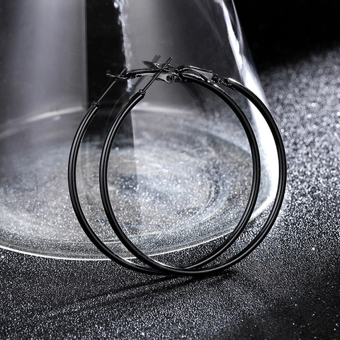 Large Round Hoop Earrings Alloy Circle Jewelry With Stainless Steel Earring Post Black Gold Silver Exaggerated Retro Style