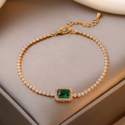 Bracciale Tennis Geometrico In Zircone Rettangolare Lega Regolabile Strass Gioielli Minimalisti Vintage Per Donne