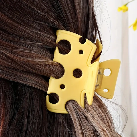 Acryl Holle Kaas Vorm Haarklem Geel Schattig Creatieve Haaraccessoires Voor Vrouwen Meisjes Opgestoken Haar