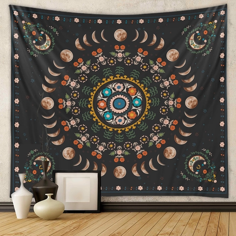 Boho Wandteppich Wandbehang Polyester Mandala Blume Mondphasen Zyklus Mystische Astrologie Heim Schlafzimmer Wohnzimmer