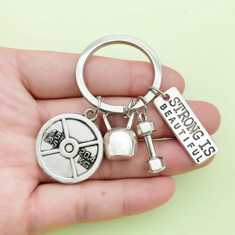 Fitness Gym Schlüsselanhänger Legierung Hantel Kettlebell Sport Thema Anhänger Abschluss Cowboy Rucksack Dekor Schmuck Geschenk