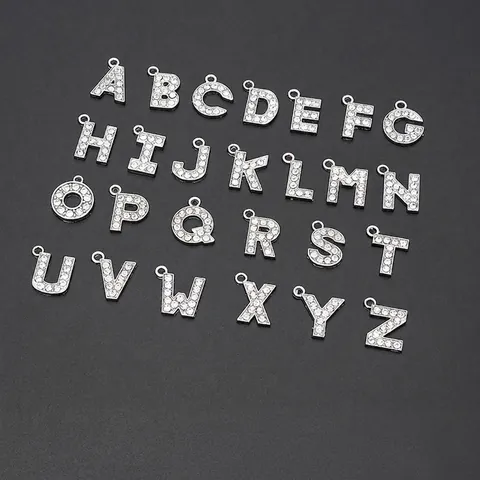 Rhinestone Alphabet Letter Charms Alloy Silver Color For DIY Jewelry Making Necklaces Bracelets Sparkly Pendant
