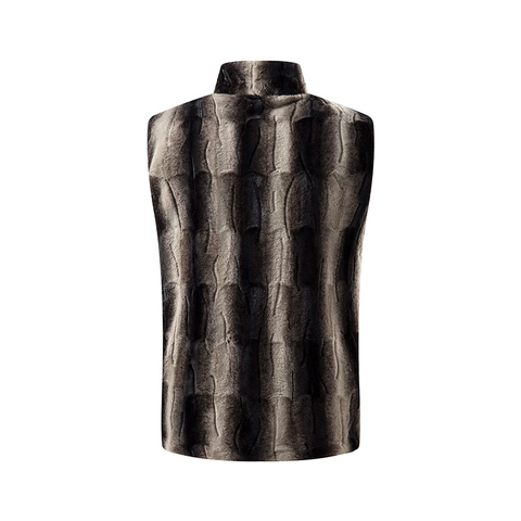 Men's Winter Stand Collar Faux Fur Fleece Lined Vest Contrast Color Casual Zipper Waistcoat Jacket Warm Sleeveless Outerwear Top