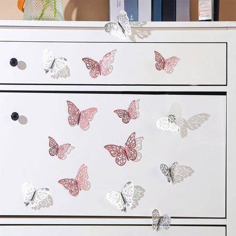 3D Hohl Schmetterling Wandaufkleber Metallic Papier DIY Dekorative Abnehmbare Abziehbilder Für Haus Hochzeit Party Weihnachten