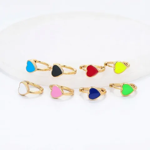 Fashion Copper Heart Shaped Zirconia Hoop Earrings Colorful Enamel Drip Oil Earrings Trendy Jewelry Gift For Women Girls