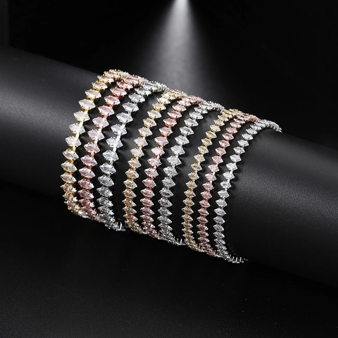 Marquise Cut Cubic Zirconia Adjustable Tennis Bracelet Copper Plated Elegant Jewelry For Women Sparkly Accessory