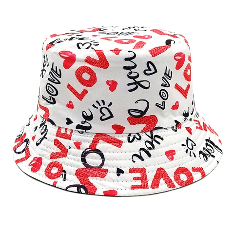 Valentinstag Herz Liebe Buchstaben Druck Anglerhut Polyester Sonnenschutz Outdoor Casual Retro Unisex Fischerhut