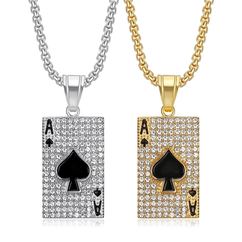 Collana Pendente Carta Da Poker Asso Di Picche Acciaio Inossidabile Strass Smalto Hip Hop Gioielli Uomo