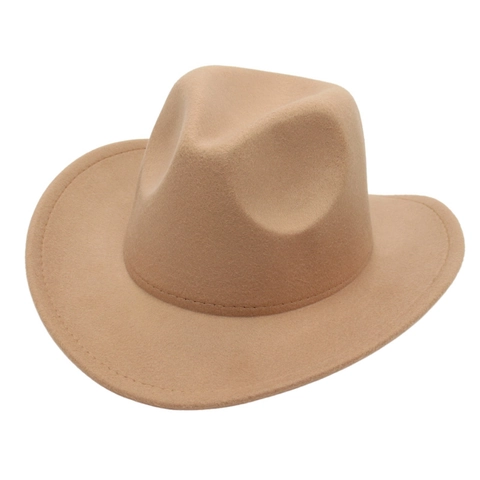 Classic Western Cowboy Hat Solid Color Wide Brim Cotton Felt Fedora Jazz Cap For Kids Adults Retro Fashion Accessory
