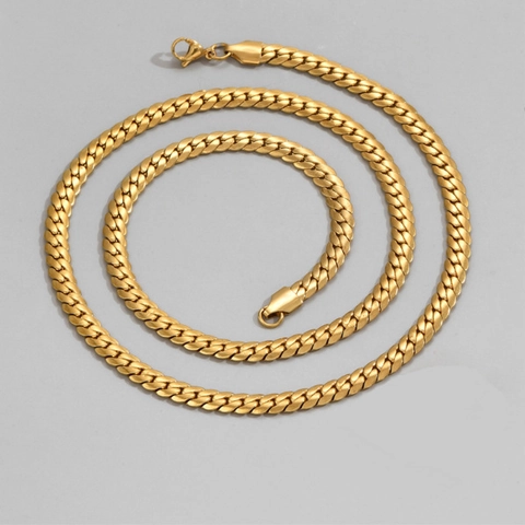 Cuban Link Necklace Gold Plated Stainless Steel Flat Curb Chain Men Hip Hop Fashion Jewelry