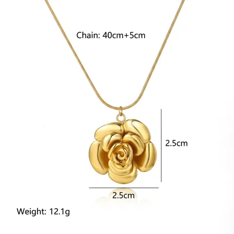 Stainless Steel Necklace Gold Plated Snake Bone Chain Rose Flower Shell Artificial Pearl Minimalist Light Luxury Pendant For Women