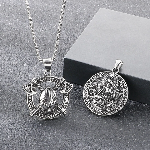 Pendente Vichingo Norreno Collana Acciaio Inossidabile Cavaliere Templare Croce Scudo Odino Corvo Ascia Punk Uomo