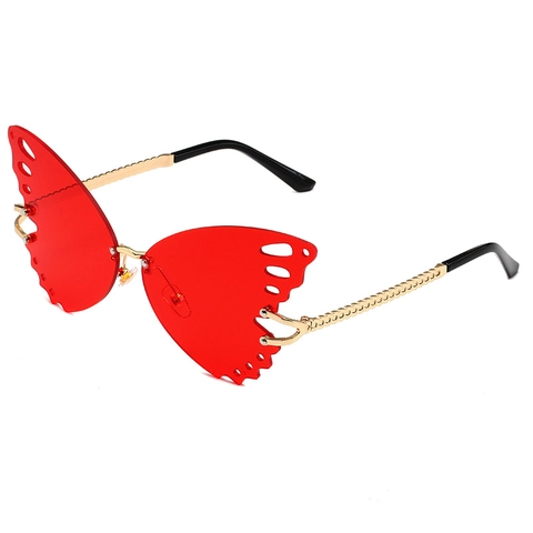 Occhiali Da Sole Farfalla Senza Montatura Montatura Metallo Oro Lenti Sfumate PC Protezione UV400 Moda Donna