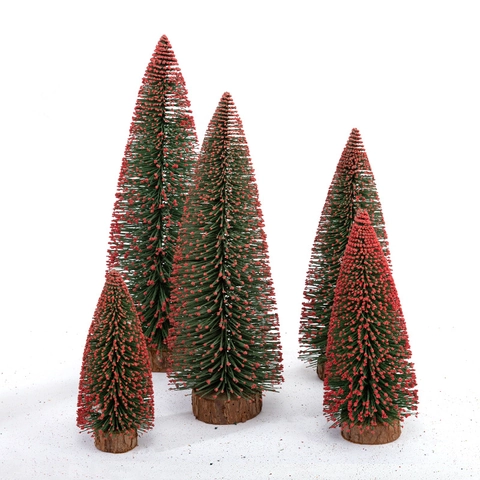 Mini Albero Di Natale Decorazione Da Tavolo Con Base In Legno Design Spazzola Per Bottiglie Floccata Per Decorazione Casa E Ufficio