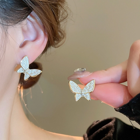 Orecchini A Perno Farfalla In Rame Smalto Bianco Zircone Con Perno In Argento Gioielli Dolce Elegante Per Donne