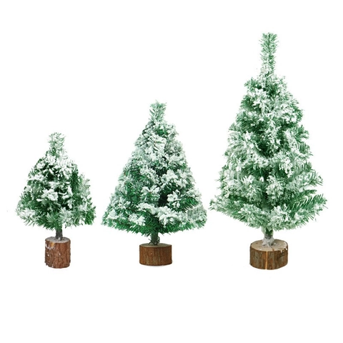 Mini Sapin De Noël Artificiel Floconné Décoration De Table Avec Base En Bois PVC Vert Pour Fête De Maison