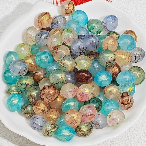 UFO Form Glas Lampwork Perlen Goldfolie Marmor Muster Lose Abstandsperlen DIY Schmuckherstellung Handwerk Handgefertigt