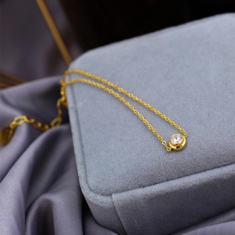 Bracciale Cavigliera Minimalista Singolo Zircone Rotondo Acciaio Al Titanio Placcato Oro 18K Regolabile Gioielli Donna