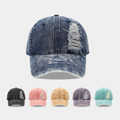Gorra De Béisbol De Mezclilla Lavada Desgastada Vintage Rota Algodón Ajustable Sombrero Sol Streetwear Unisex