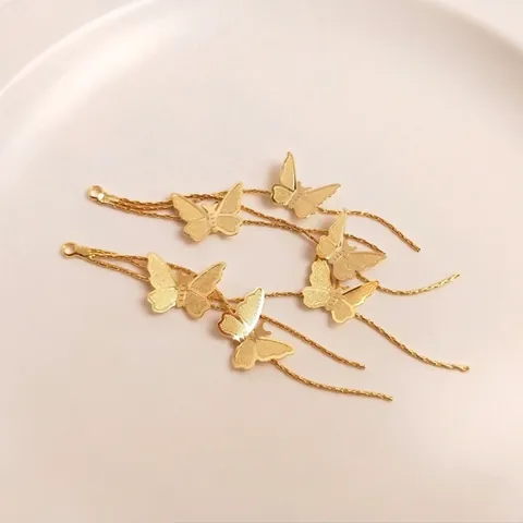 Butterfly Tassel Pendant Gold Plated Copper DIY Earring Making Charms Triple Strand Fairy Jewelry Accessories