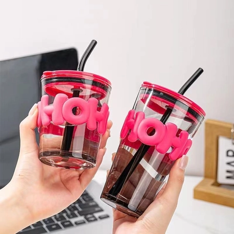 Glass Straw Cup With Silicone Sleeve And PP Lid Portable Heat Resistant Ins Style Coffee Water Mug For Home Office