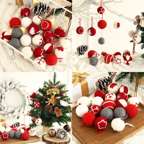 Weihnachtskugeln Ornamente Handgestrickter Wollfilz Schneeflocke Stickerei Weihnachtsbaum Anhänger Feiertagsdeko