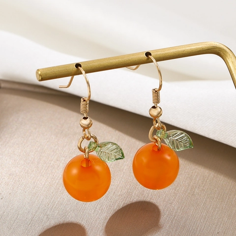 Sweet Fruit Drop Earrings For Women Alloy Resin Flower Strawberry Orange Peach Persimmon Dangle Earrings Ins Style Jewelry