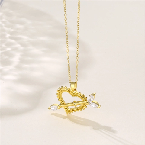 Collar Corazón Flecha Acero Inoxidable Chapado Oro Zircón Joyería Flecha Cupido Para Mujer Regalo Romántico
