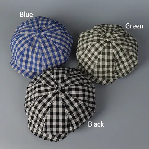 Gorra Retro De Cuadros Algodón Transpirable Gingham Octogonal Para Hombres Mujeres Estilo Británico Vintage Ajustable