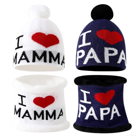 Kinder Winter Strickmütze Und Schal Set Fleece Gefüttert Warm Beanie Mit Bommel Jacquard Buchstaben Muster Für Kinder