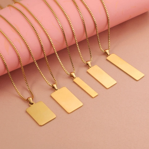 Minimalist Rectangular Bar Pendant Necklace 304 Stainless Steel Mirror Polished Box Chain Geometric Jewelry For Men Women