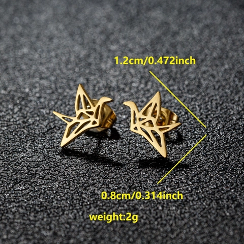 Minimalistisch Roestvrij Staal Geometrisch Origami Papieren Kraanvogel Oorknopjes Voor Dames Koreaanse Stijl Dier Vogel Sieraden