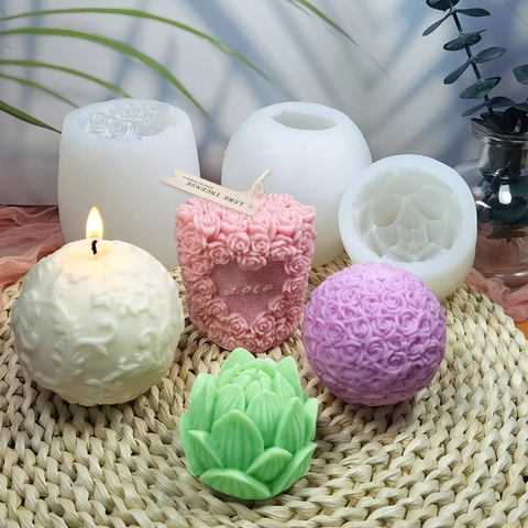 Moule de Bougie en Silicone DIY 3D Rose Fleur Boule Moule Fait Main Savon Plâtre Artisanat Moules Cuisson Outils de Décoration de Gâteau