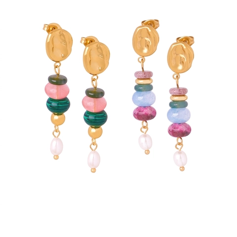 Boucles D'oreilles Longues Bohème Rétro Avec Perles En Pierre Naturelle Alliage Et Pendentif Perle D'eau Douce Femme