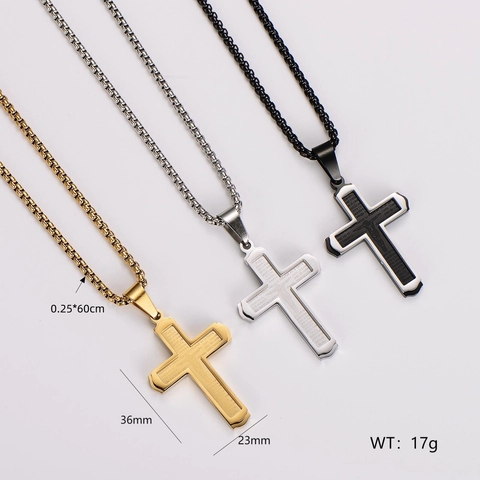 Collar Con Colgante De Cruz De Acero Inoxidable 304 Grabado Con El Padre Nuestro Joyería Religiosa Hip Hop Para Hombres