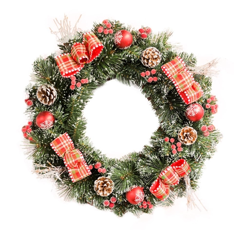 Weihnachts Kranz Künstliche Kiefernadeln Natürliche Zapfen Rote Beeren Schneebeflockt Haustür Wanddekoration