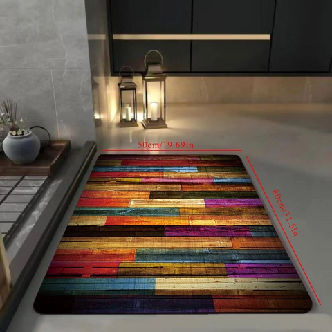 Bathroom Bath Mat Absorbent Quick Dry Non-Slip Floor Rug Vintage Colorful Wood Grain Pattern For Home Doorway Kitchen
