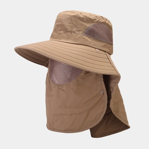 Outdoor Sun Hat With Removable Face Mask And Neck Flap Breathable Quick Dry Wide Brim Nylon Fishing Cap For Men Women