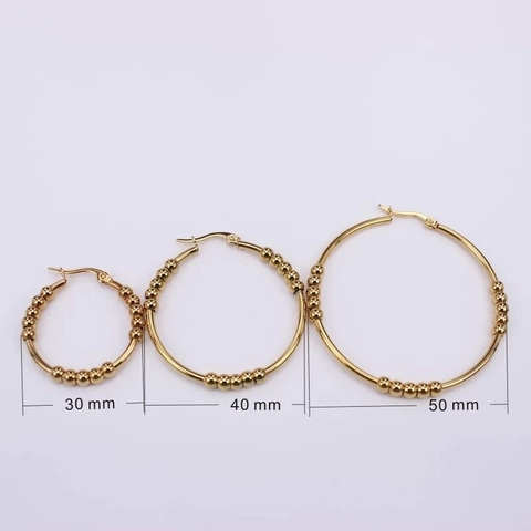 Stainless Steel Hoop Earrings With Round Beads Minimalist Geometric Simple Style Jewelry For Women Fashion Accessory