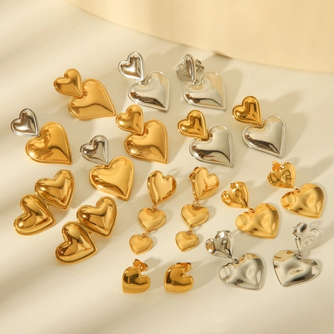 Stainless Steel Heart Shape Stud Drop Earrings 18K Gold Plated Geometric Fashion Jewelry For Women INS Style