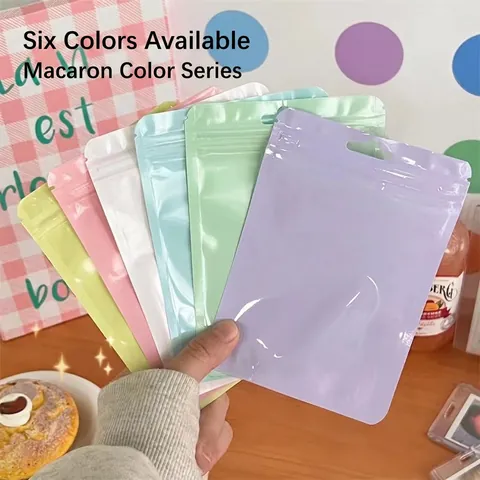 Macaron Self Sealing Plastic Bags Thickened Transparent Colorful Resealable Packaging For Jewelry Stationery Cosmetic