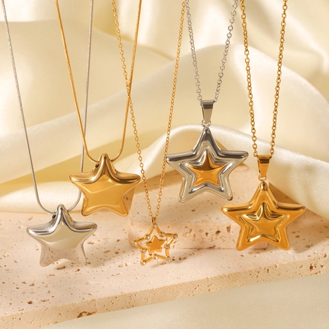 Collar Con Colgante De Estrella De Acero Inoxidable Geométrico Minimalista Color Oro Plata Cadena Clavícula