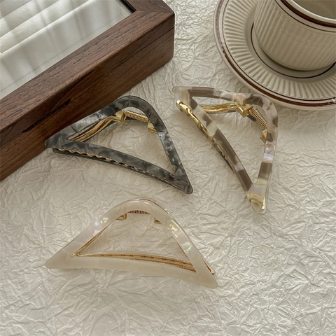 Molla Per Capelli Triangolare Acetato Motivo Marmo Presa Forte Accessorio Per Capelli Geometrico Elegante Donna