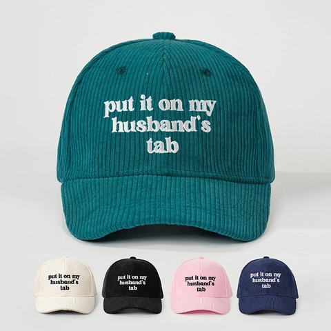Put It On My Husband's Tab Corduroy Baseball Cap Verstellbare Sonnenschutz Retro Lustige Bestickte Hut Damen Herren