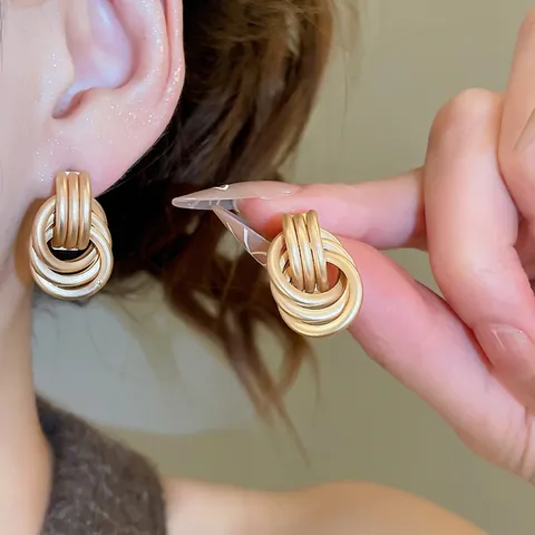 Twisted Knotted Copper Stud Earrings With 925 Sterling Silver Earring Post Multi Circle Matte Gold Jewelry For Women