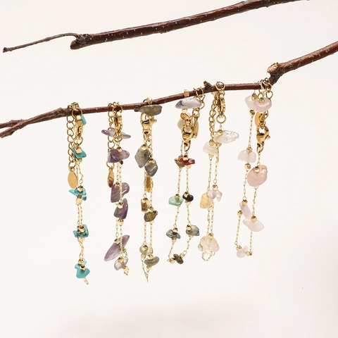Natural Stone Bracelet Irregular Crushed Gemstone Stainless Steel Gold Plated Chain Adjustable Jewelry Women Fashion Niche