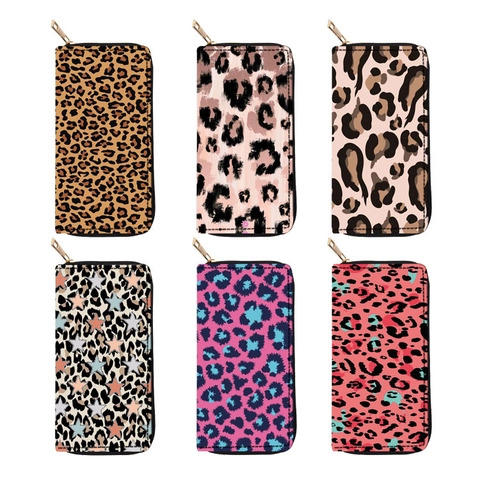 Damen Langes Reißverschluss Portemonnaie PU Leder Leopardenmuster Schlangenmuster Chic Handtasche Clutch