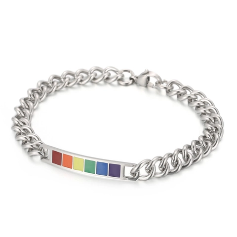 Pulsera Arcoíris Acero Inoxidable LGBTQ Pride Esmalte Decorativo Cadena Cubana Cuerda Trenzada Joyería Hombres Mujeres