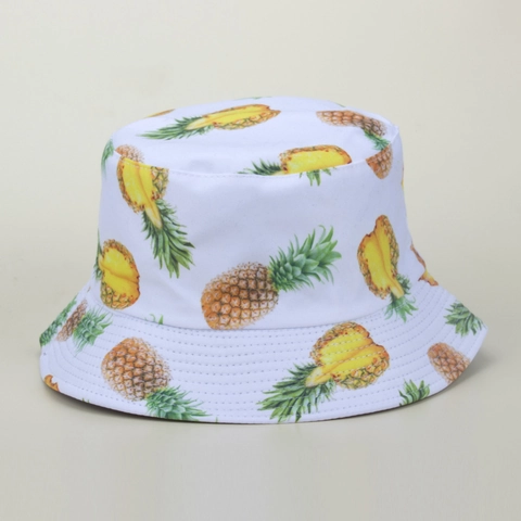 Omkeerbare Vissershoed Polyester Fruitprint Ananas Watermeloen Zonbescherming Opvouwbaar Zomer Reizen Outdoor Unisex Pet